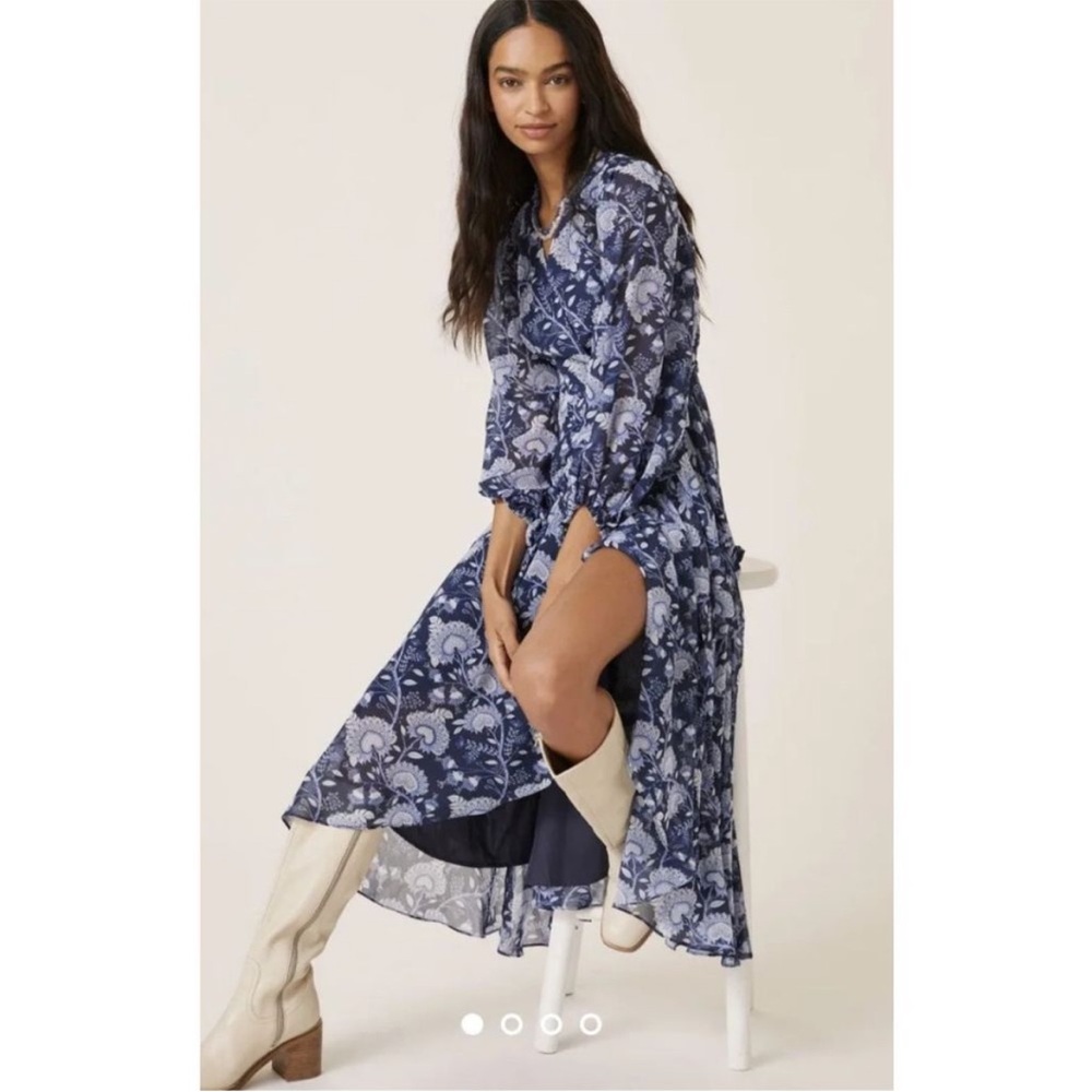 Anthropologie Hutch NWT Geo Blue Floral Wrap Maxi Dress
